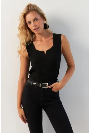 Kadın Siyah Kare Yaka Triko Bluz SMT243