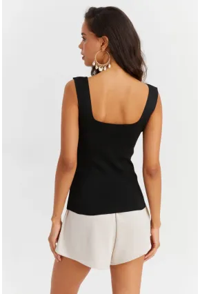 Kadın Siyah Kare Yaka Triko Bluz YV80