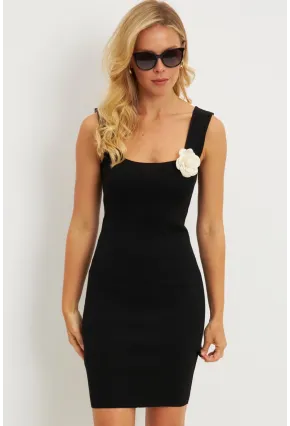 Kadın Siyah Kare Yaka Triko Mini Elbise YV225