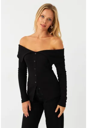 Kadın Siyah Kaşkorse Bluz RLO3032-9