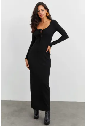 Kadın Siyah Kaşkorse Maxi Elbise EY1513