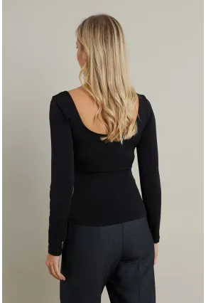 Kadın Siyah Kayık Yaka Bluz DMR387