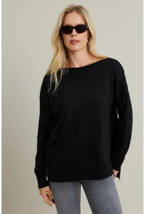 Kadın Siyah Kayık Yaka Triko Bluz YİL561