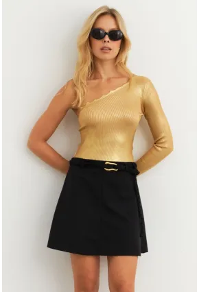 Kadın Siyah Kemerli Mini Etek KED4202