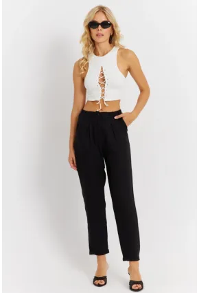 Kadın Siyah Keten Pantolon DMR340