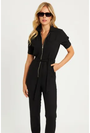 Kadın Siyah Keten Tulum YLE608