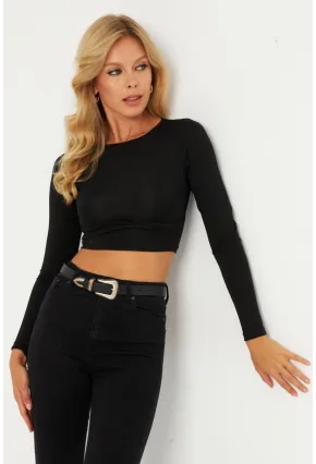 Kadın Siyah Kısa Bluz CG369