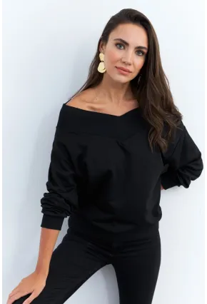 Kadın Siyah Kısa Sweatshirt TF16