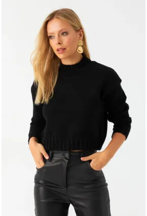 Kadın Siyah Kısa Triko Kazak YV301