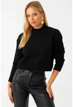 Kadın Siyah Kısa Triko Kazak YV301