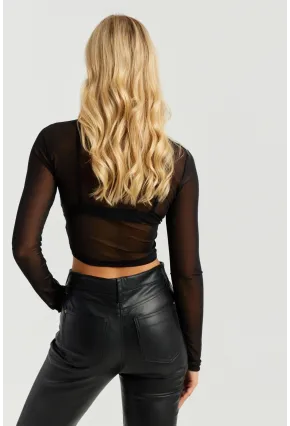 Kadın Siyah Kısa Tül Bluz MEN2027