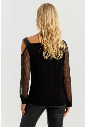 Kadın Siyah Kolları Dantel Bluz ST6022