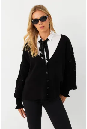 Kadın Siyah Kolları Örme Hırka MSE800
