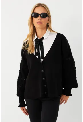Kadın Siyah Kolları Örme Hırka MSE800