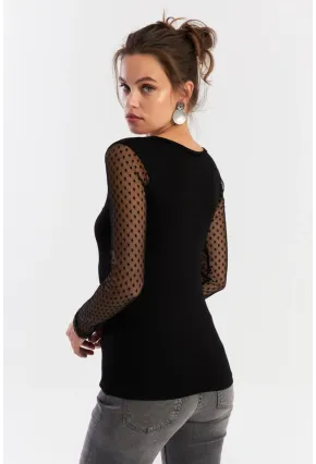 Kadın Siyah Kolları Tül Bluz EY2917