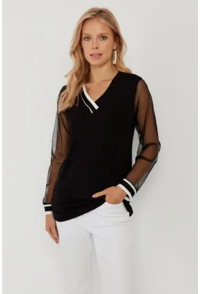 Kadın Siyah Kolları Tül Bluz ST832