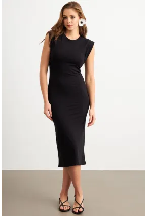 Kadın Siyah Kolsuz Basic Midi Elbise FLU7109