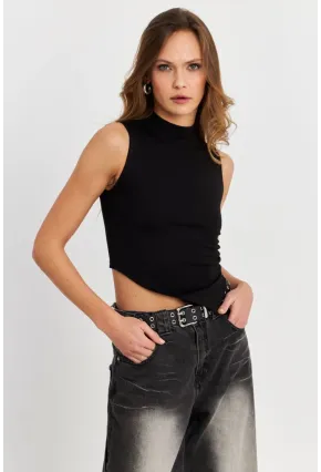 Kadın Siyah Kolsuz Crop Bluz ZH07