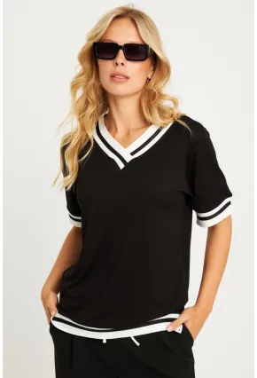 Kadın Siyah Kontrast Bluz ST836