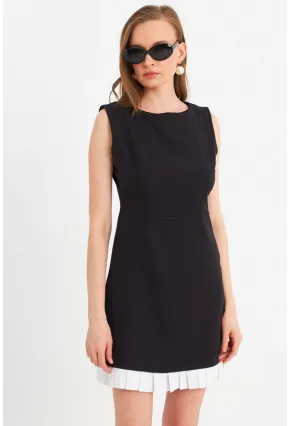 Kadın Siyah Kontrast Pileli Mini Elbise FRY100