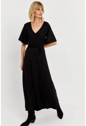Kadın Siyah Kruvaze Bağlamalı Maxi Elbise EY3038