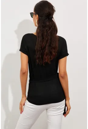 Kadın Siyah Kruvaze Bluz EY2496