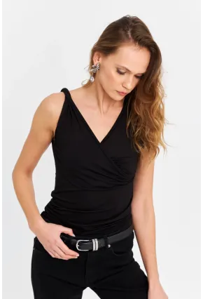 Kadın Siyah Kruvaze Bluz EY3067