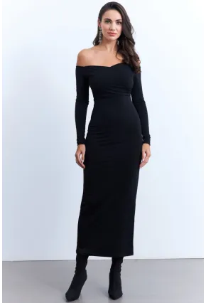 Kadın Siyah Kruvaze Maxi Elbise LİK11