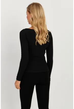 Kadın Siyah Kruvaze Kaşkorse Bluz EY2718