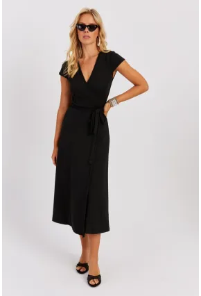 Kadın Siyah Kruvaze Midi Elbise EY2785