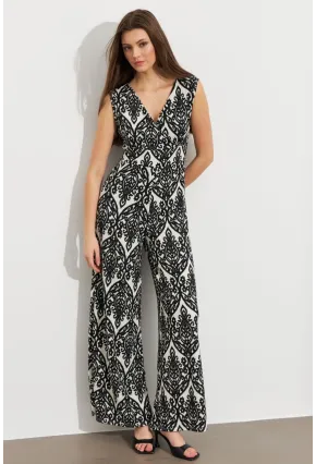 Kadın Siyah Kruvaze Yaka Desenli Bürümcük Tulum MP430