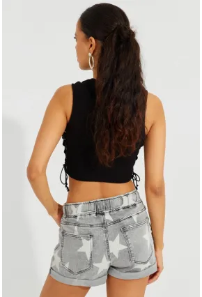 Kadın Siyah Kuş Gözlü Kısa Bluz B2527