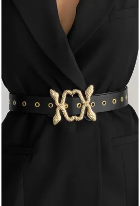 Kadın Siyah Kuş Gözlü Yılan Toka Kemer BE615