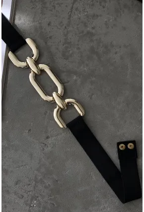 Kadın Siyah Lastikli Gold Tokalı Kemer BE663