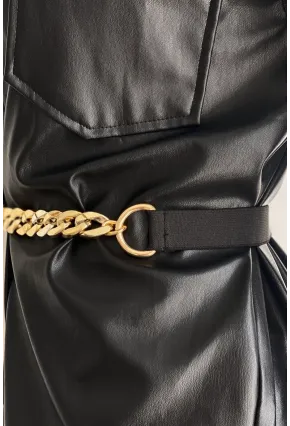 Kadın Siyah Lastikli Zincir Kemer BE668