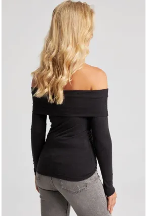 Kadın Siyah Madonna Yaka Bluz EY2676