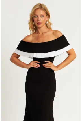 Kadın Siyah Madonna Yaka Midi Elbise EY2840