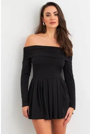 Kadın Siyah Madonna Yaka Midi Elbise MON1262