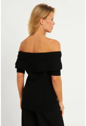 Kadın Siyah Madonna Yaka Triko Bluz KZ538
