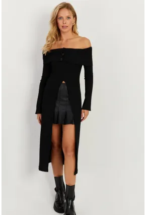 Kadın Siyah Madonna Yaka Tunik EY2710