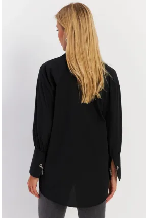 Kadın Siyah Metal Detaylı Gömlek ASF13