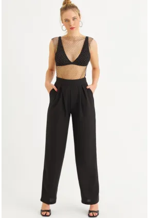 Kadın Siyah Muslin Cepli Pantolon RSP5003