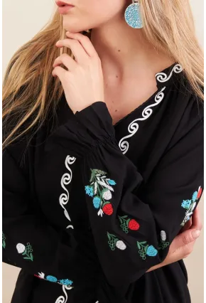 Kadın Siyah Nakışlı Bluz MPC1337