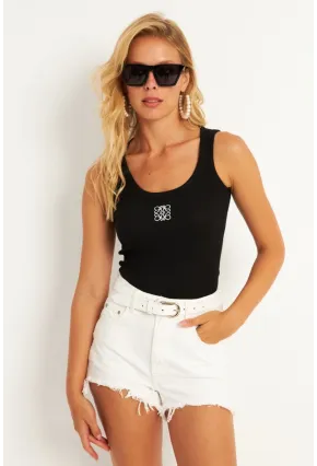 Kadın Siyah Nakışlı Kaşkorse Bluz MK17