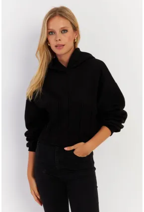 Kadın Siyah Nervüllü Üç İplik Sweatshirt TF13