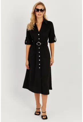 Kadın Siyah Nubuk Midi Gömlek Elbise KED4023