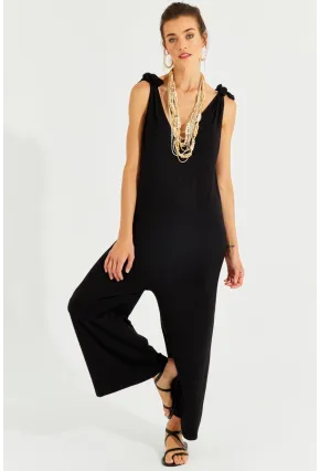 Kadın Siyah Omuz Bağlamalı Salaş Tulum ST1678