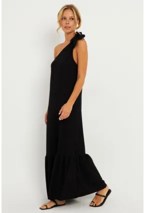 Kadın Siyah Omuz Fiyonklu Bürümcük Midi Elbise EY2800