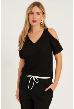 Kadın Siyah Omuzları Açık Bluz BR1329