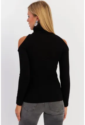 Kadın Siyah Omuzları Açık Kaşkorse Bluz HOR04